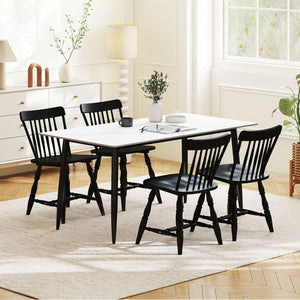 Windsor Dining Chairs Set of 2 with Curved Spindle Back-Black