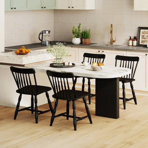 Windsor Dining Chairs Set of 2 with Curved Spindle Back-Black