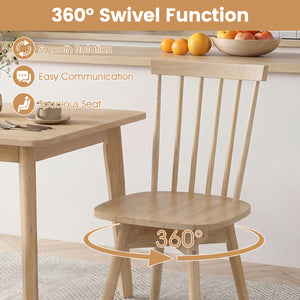 Windsor Dining Chairs Set of 2 Mid Century Rubber Wood Kitchen Chairs with Swivel Seat-Natural