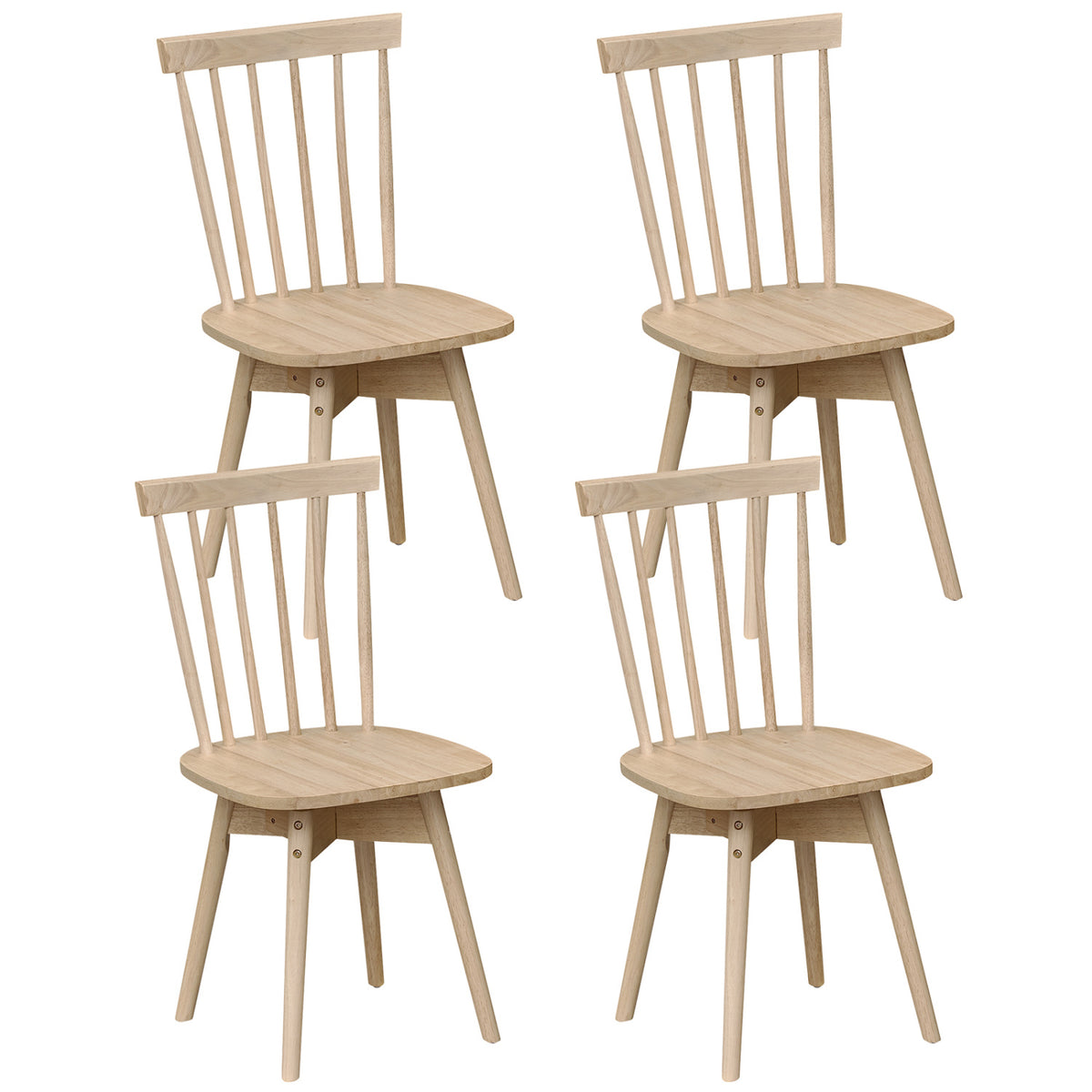 Windsor Dining Chairs Set of 4 Mid Century Rubber Wood Kitchen Chairs with Swivel Seat-Natural