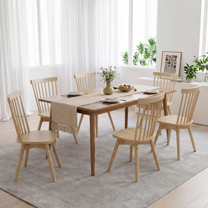 Windsor Dining Chairs Set of 4 Mid Century Rubber Wood Kitchen Chairs with Swivel Seat-Natural