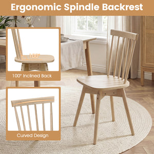 Windsor Dining Chairs Set of 4 Mid Century Rubber Wood Kitchen Chairs with Swivel Seat-Natural