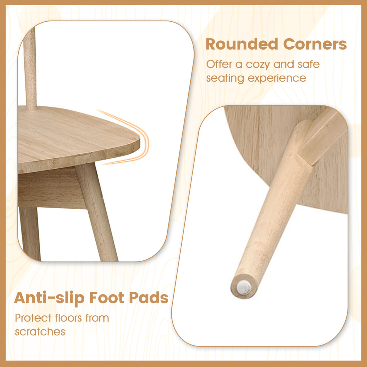 Windsor Dining Chairs Set of 4 Mid Century Rubber Wood Kitchen Chairs with Swivel Seat-Natural