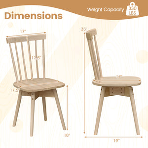 Windsor Dining Chairs Set of 4 Mid Century Rubber Wood Kitchen Chairs with Swivel Seat-Natural