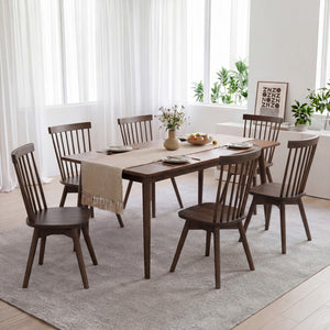 Windsor Dining Chairs Set of 4 Mid Century Rubber Wood Kitchen Chairs with Swivel Seat-Walnut