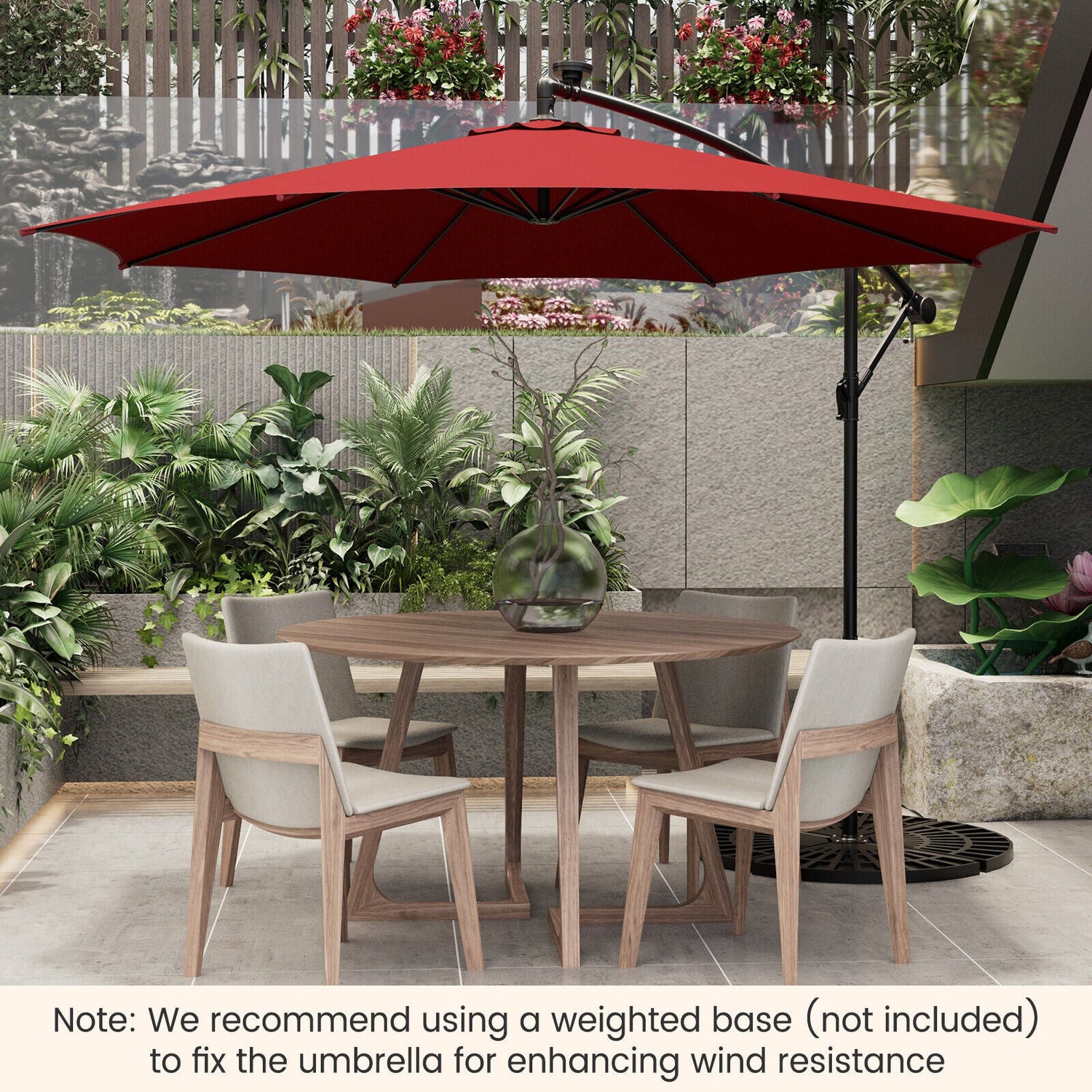 10 Feet Patio Offset Umbrella with 112 Solar-Powered LED Lights-Beige-Wine by DirectDeals