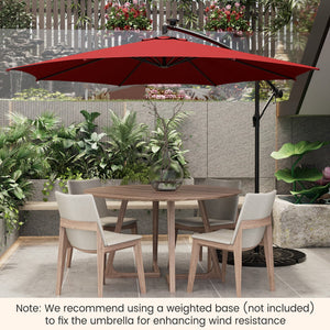 10 Feet Patio Offset Umbrella with 112 Solar-Powered LED Lights-Beige-Wine by DirectDeals