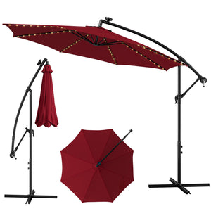 10 Feet Patio Offset Umbrella with 112 Solar-Powered LED Lights-Beige-Wine by DirectDeals