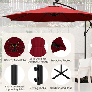10 Feet Patio Offset Umbrella with 112 Solar-Powered LED Lights-Beige-Wine by DirectDeals