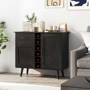 Modern Wine Bar Buffet Cabinet with 6-Bottle Wine Rack-Black