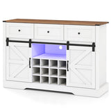 52 Inches Wine Bar Cabinet with LED Lights and Sliding Barn Doors-White
