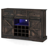 52 Inches Wine Bar Cabinet with LED Lights and Sliding Barn Doors-Black