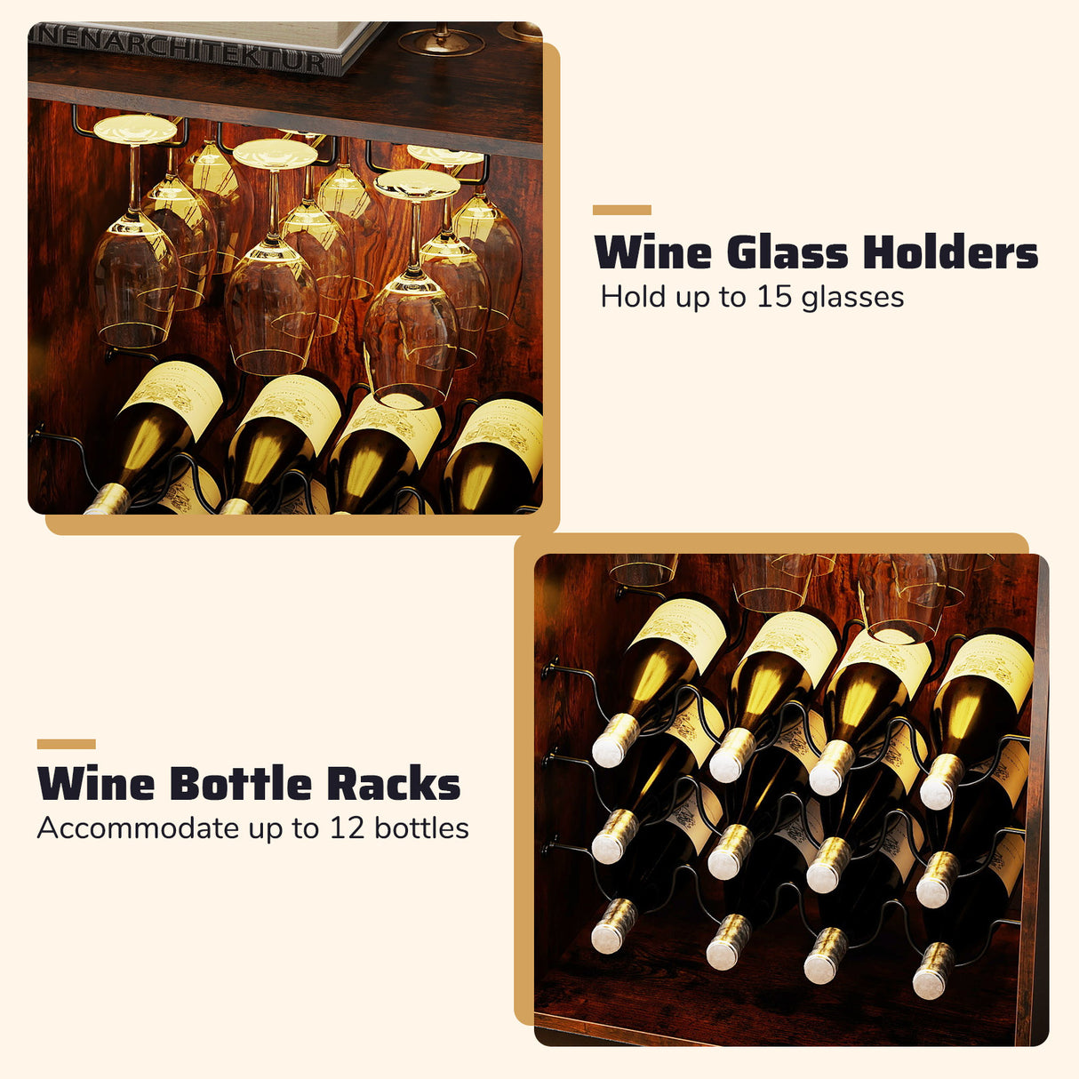 Wine Bar Cabinet with LED Light and Adjustable Shelves-Rustic Brown