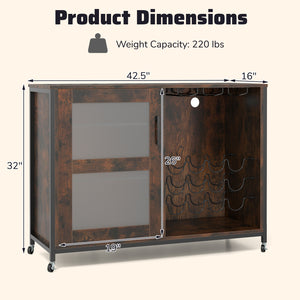 Wine Bar Cabinet with LED Light and Adjustable Shelves-Rustic Brown