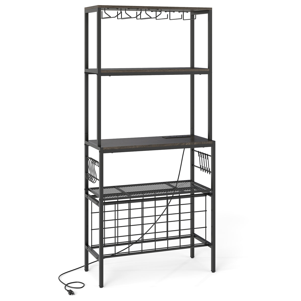 Wine Organizer with Power Outlet and Bottle Holders-Gray