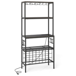 Wine Organizer with Power Outlet and Bottle Holders-Gray