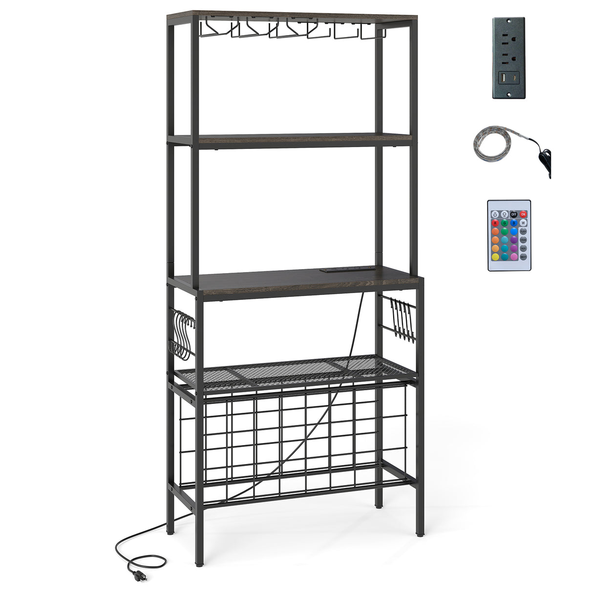 Wine Organizer with Power Outlet and Bottle Holders-Gray