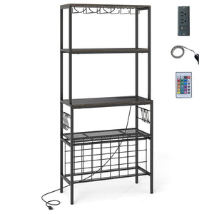 Wine Organizer with Power Outlet and Bottle Holders-Gray