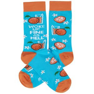 Woke Up Fine As Hell Socks in Blue | Orange Juice Illustration | Gift for Her