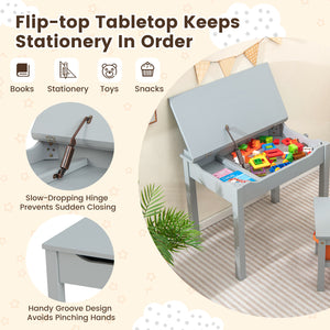 Wood Activity Kids Table and Chair Set with Storage Space-Gray