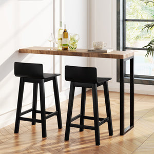 Wood Bar Stools Set of 2 with Solid Back and Seat-Black