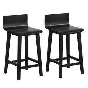 Wood Bar Stools Set of 2 with Solid Back and Seat-Black