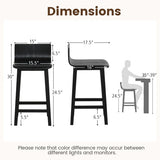 Wood Bar Stools Set of 2 with Solid Back and Seat-Black