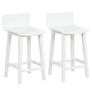 Wood Bar Stools Set of 2 with Solid Back and Seat-White