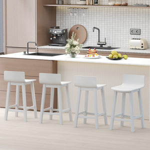 Wood Bar Stools Set of 2 with Solid Back and Seat-White