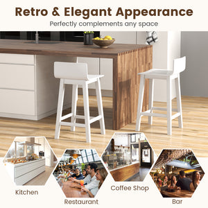 Wood Bar Stools Set of 2 with Solid Back and Seat-White