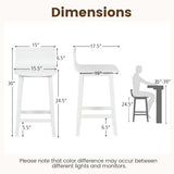 Wood Bar Stools Set of 2 with Solid Back and Seat-White