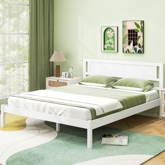 Twin/Full/Queen Size Wood Bed Frame with Headboard and Wooden Slats Support-Queen