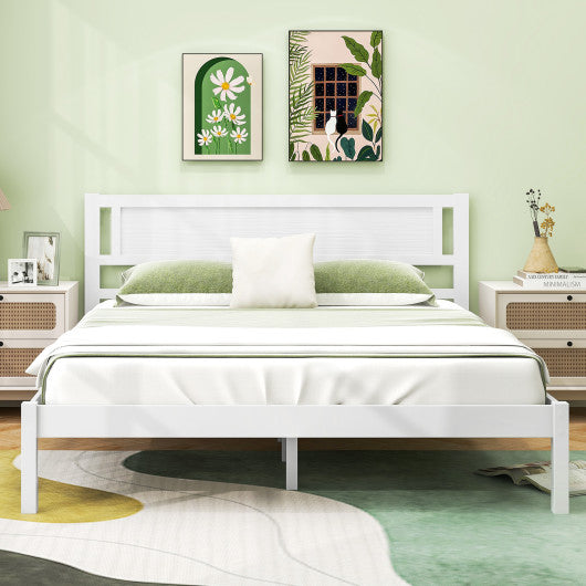 Twin/Full/Queen Size Wood Bed Frame with Headboard and Wooden Slats Support-Queen