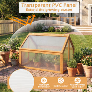 Wood Cold Frame Greenhouse Raised Flower Planter Protection with Transparent Openable Roof-Orange
