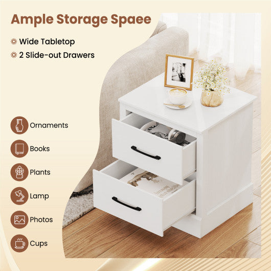Wood Compact Floor Nightstand with Storage Drawers-White
