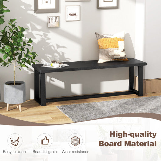 Wood Dining Bench with Metal Frame and Adjustable Footpads-Black