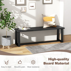 Wood Dining Bench with Metal Frame and Adjustable Footpads-Black