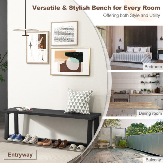 Wood Dining Bench with Metal Frame and Adjustable Footpads-Black