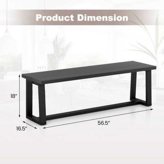 Wood Dining Bench with Metal Frame and Adjustable Footpads-Black