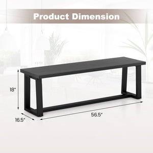 Wood Dining Bench with Metal Frame and Adjustable Footpads-Black