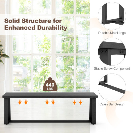 Wood Dining Bench with Metal Frame and Adjustable Footpads-Black