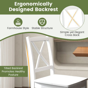 Wood Dining Chair Set of 2 with Rubber Wood Legs and Curved Backrest-White