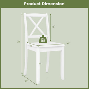 Wood Dining Chair Set of 2 with Rubber Wood Legs and Curved Backrest-White