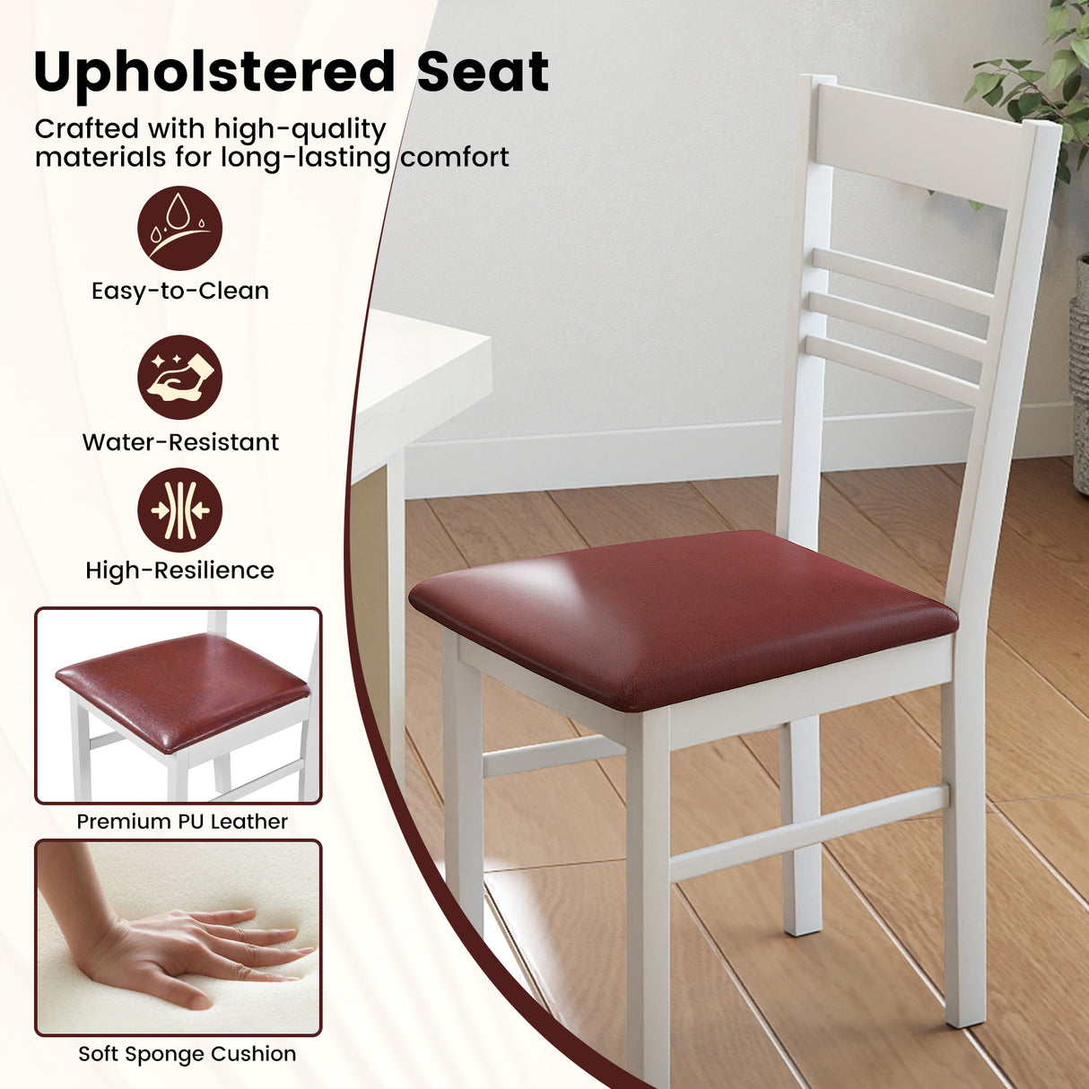 Wood Dining Chairs Set of 4 with Rubber Wood Frame-White