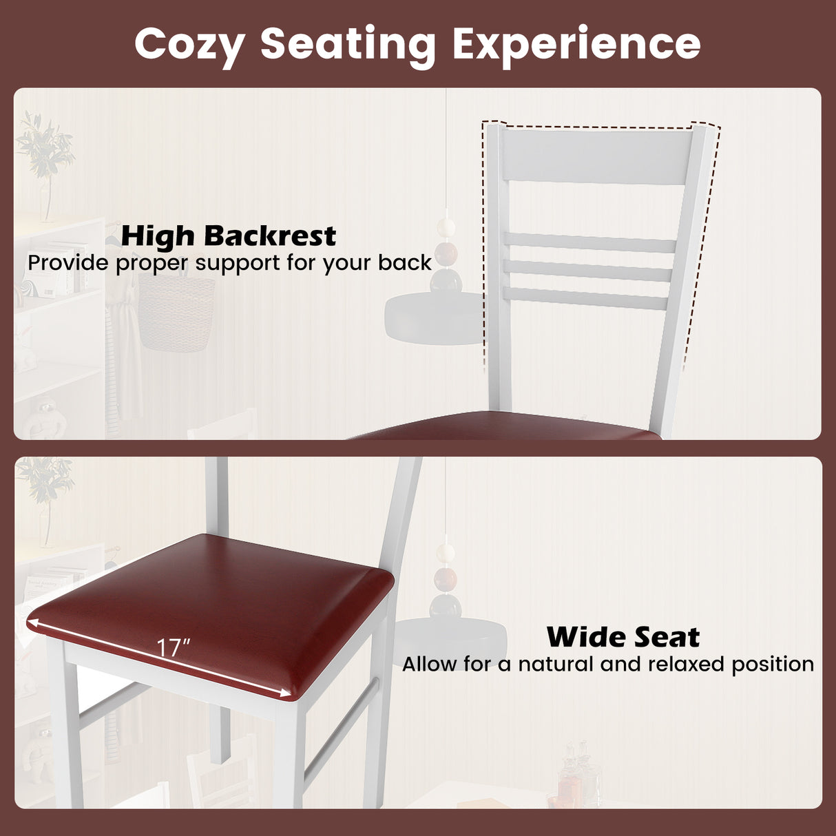 Wood Dining Chairs Set of 4 with Rubber Wood Frame-White