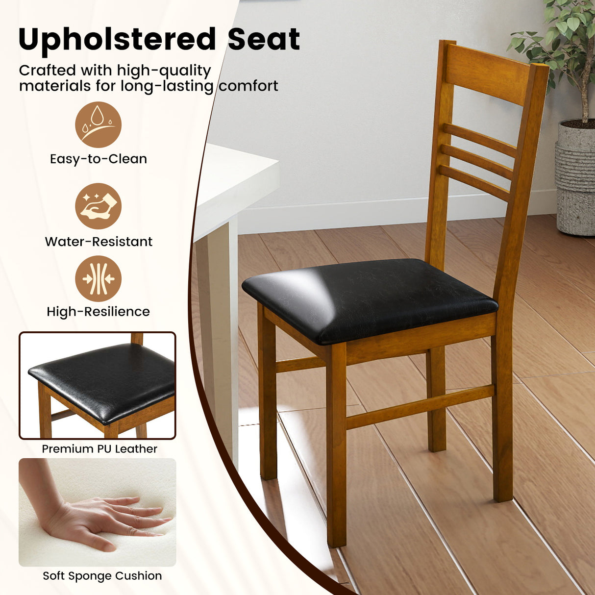 Wood Dining Chairs Set of 4 with Rubber Wood Frame-Walnut