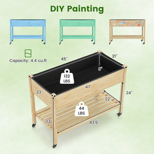 Wood Elevated Planter Bed with Lockable Wheels Shelf and Liner