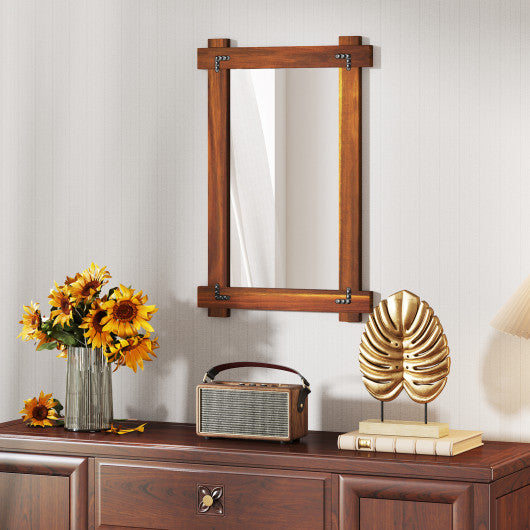 Wood Framed Mirror with Acacia Wood Frame and Vintage Rivet Design Brown-S