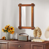 Wood Framed Mirror with Acacia Wood Frame and Vintage Rivet Design Brown-S