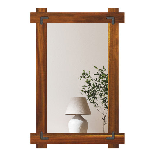 Wood Framed Mirror with Acacia Wood Frame and Vintage Rivet Design Brown-S